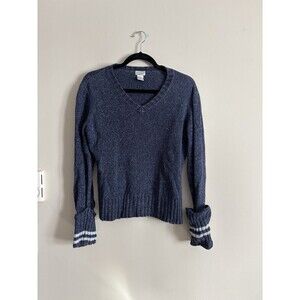 VTG Y2K Weather Vane Womens Large Knit Sweater V Neck Striped Cotton Bodycon‎